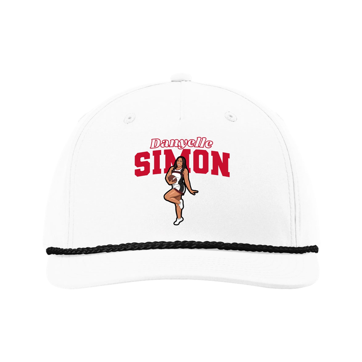 Five-Panel Classic Rope Cap — Name Arch in White