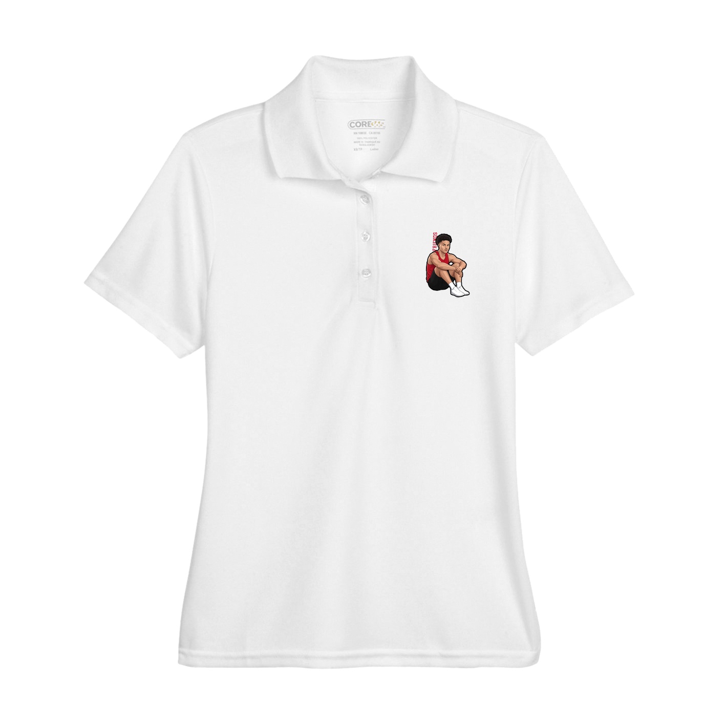 Womens Performance Polo — Name Vertical in White