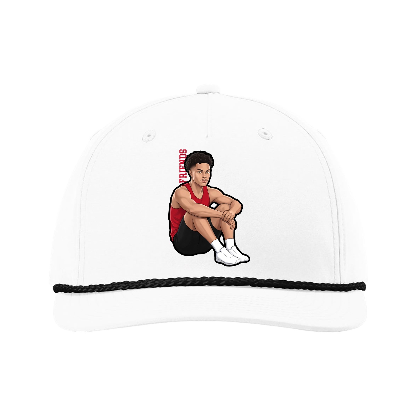 Five-Panel Classic Rope Cap — Name Vertical in White