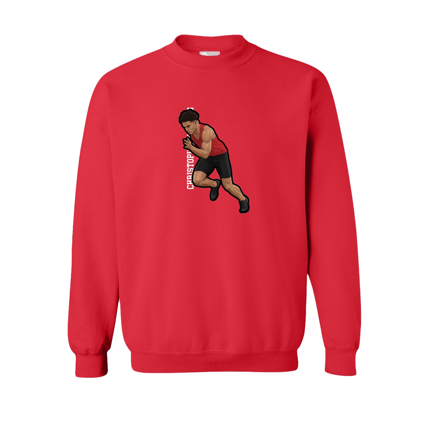 Fleece Crew — Name Vertical in Red