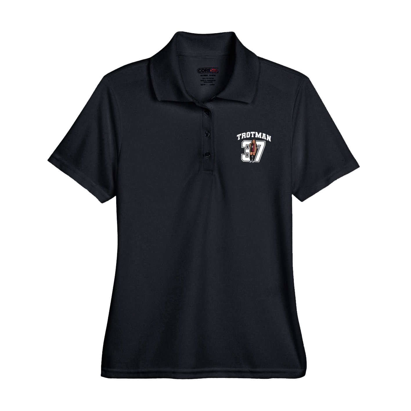 Womens Performance Polo — Number in Black