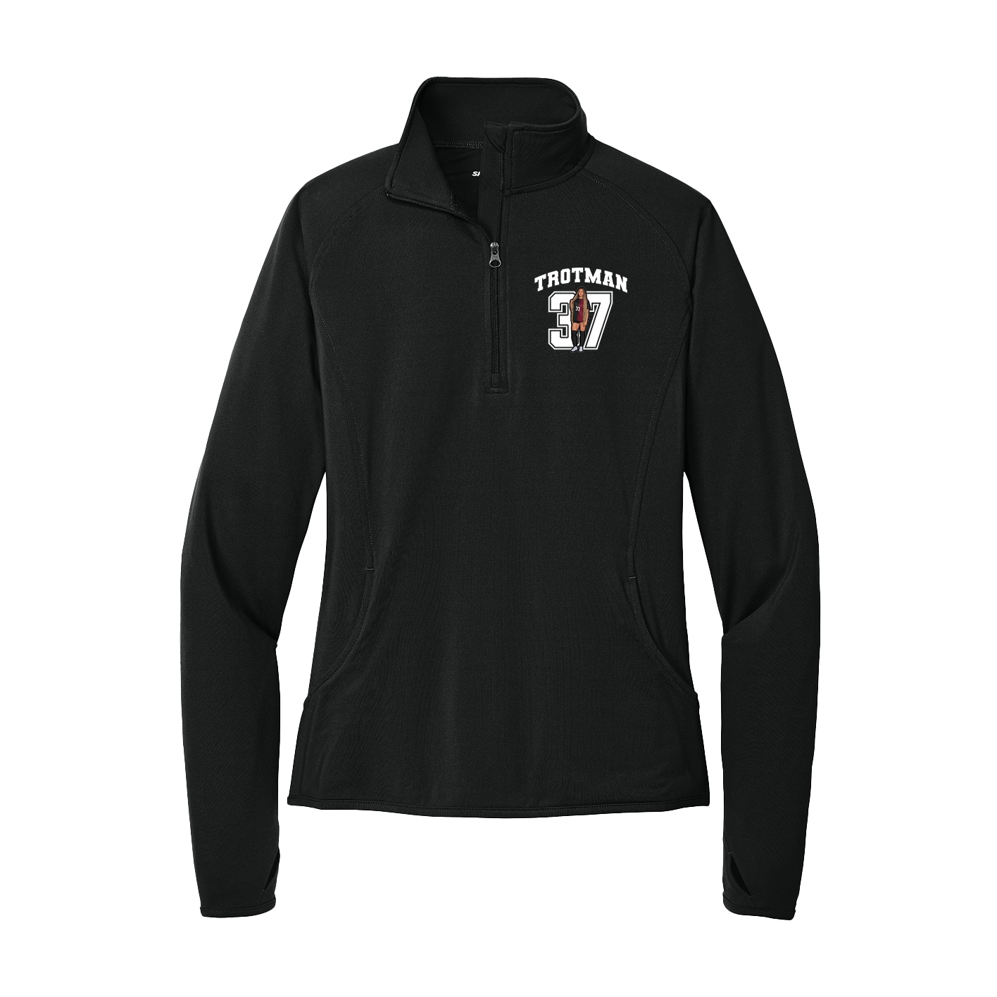 Women's Q-Zip Pullover — Number in Black