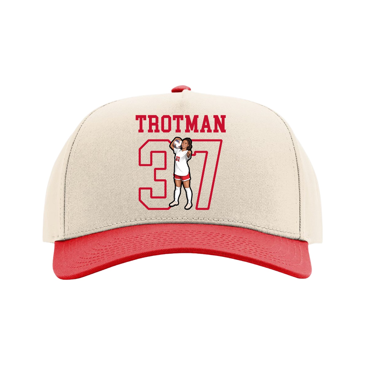 Full Fabric Five-Panel Champ Cap — Shirsey in Cream/Red