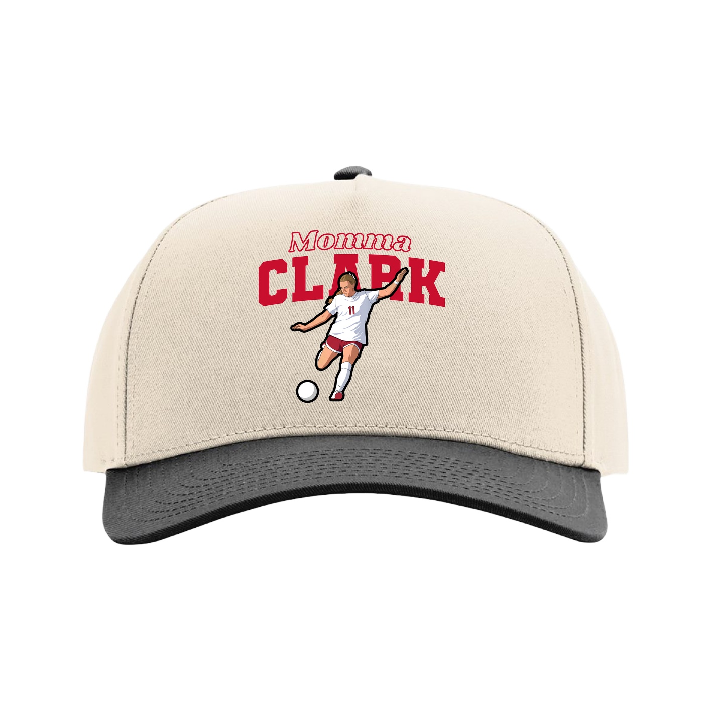 Full Fabric Five-Panel Champ Cap — Mothers Day Block in Cream/Black