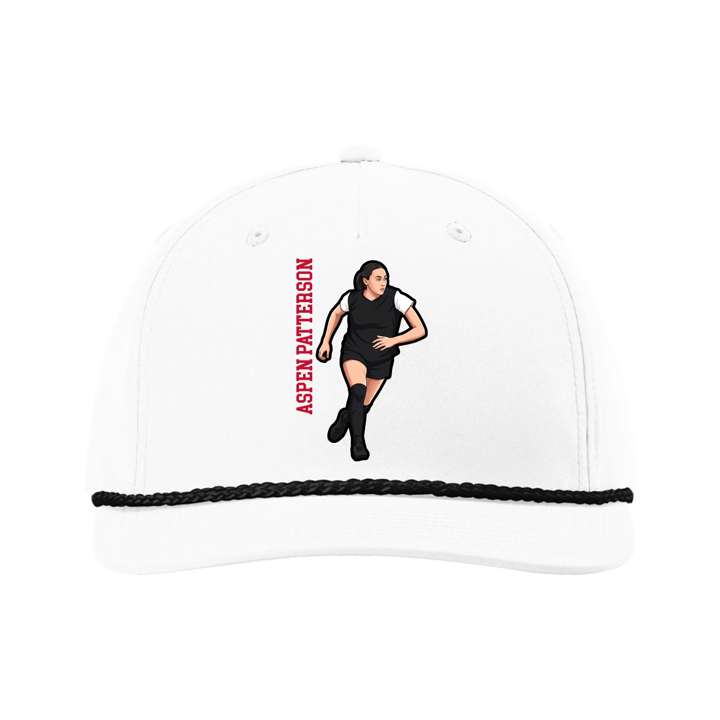 Five-Panel Classic Rope Cap — Name Vertical in White