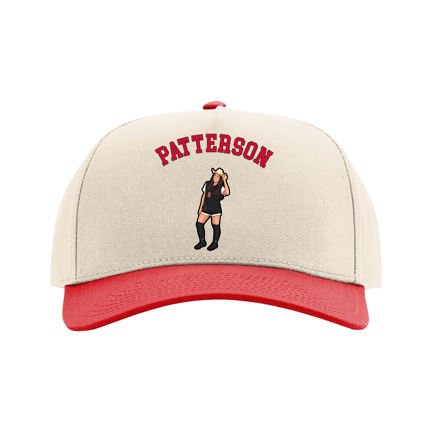 Full Fabric Five-Panel Champ Cap — Shirsey Arch in Cream/Red