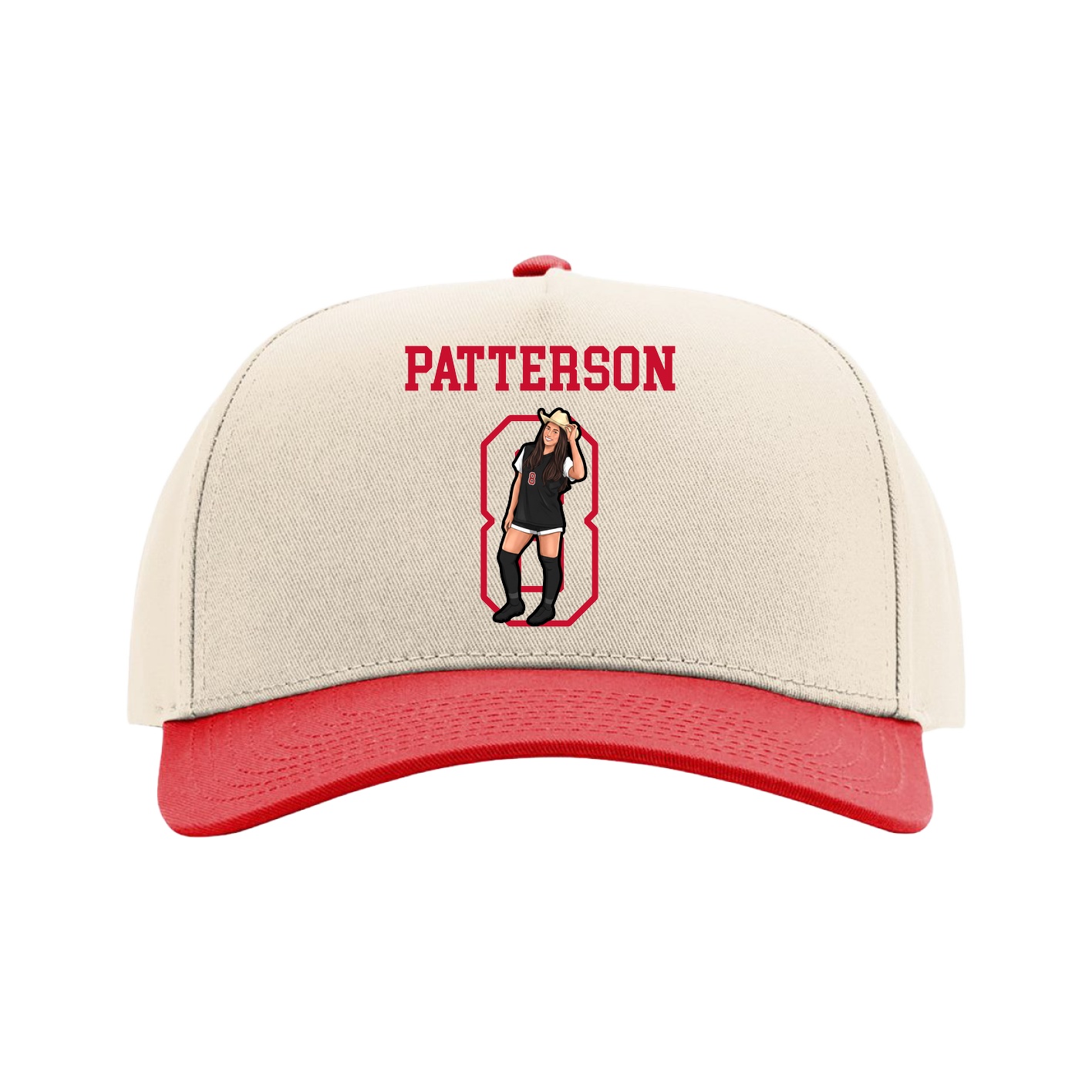 Full Fabric Five-Panel Champ Cap — Shirsey in Cream/Red