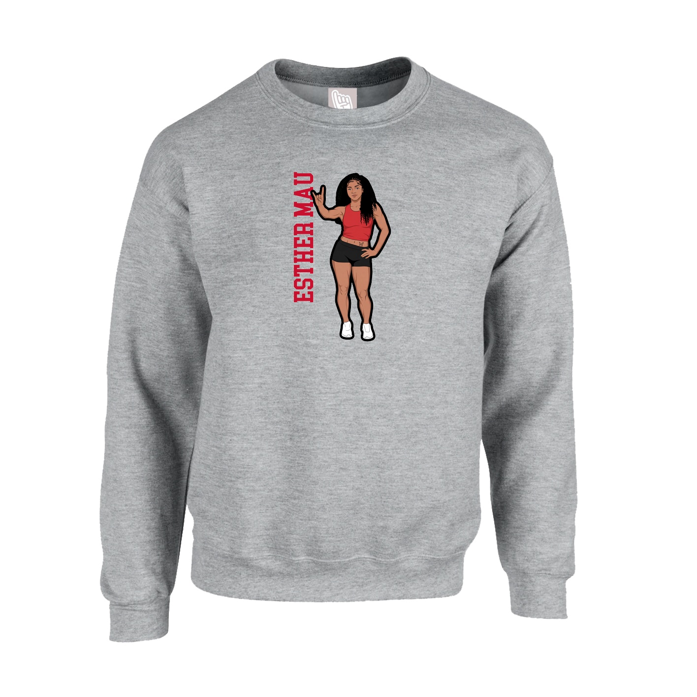 Fleece Crew — Name Vertical in Grey