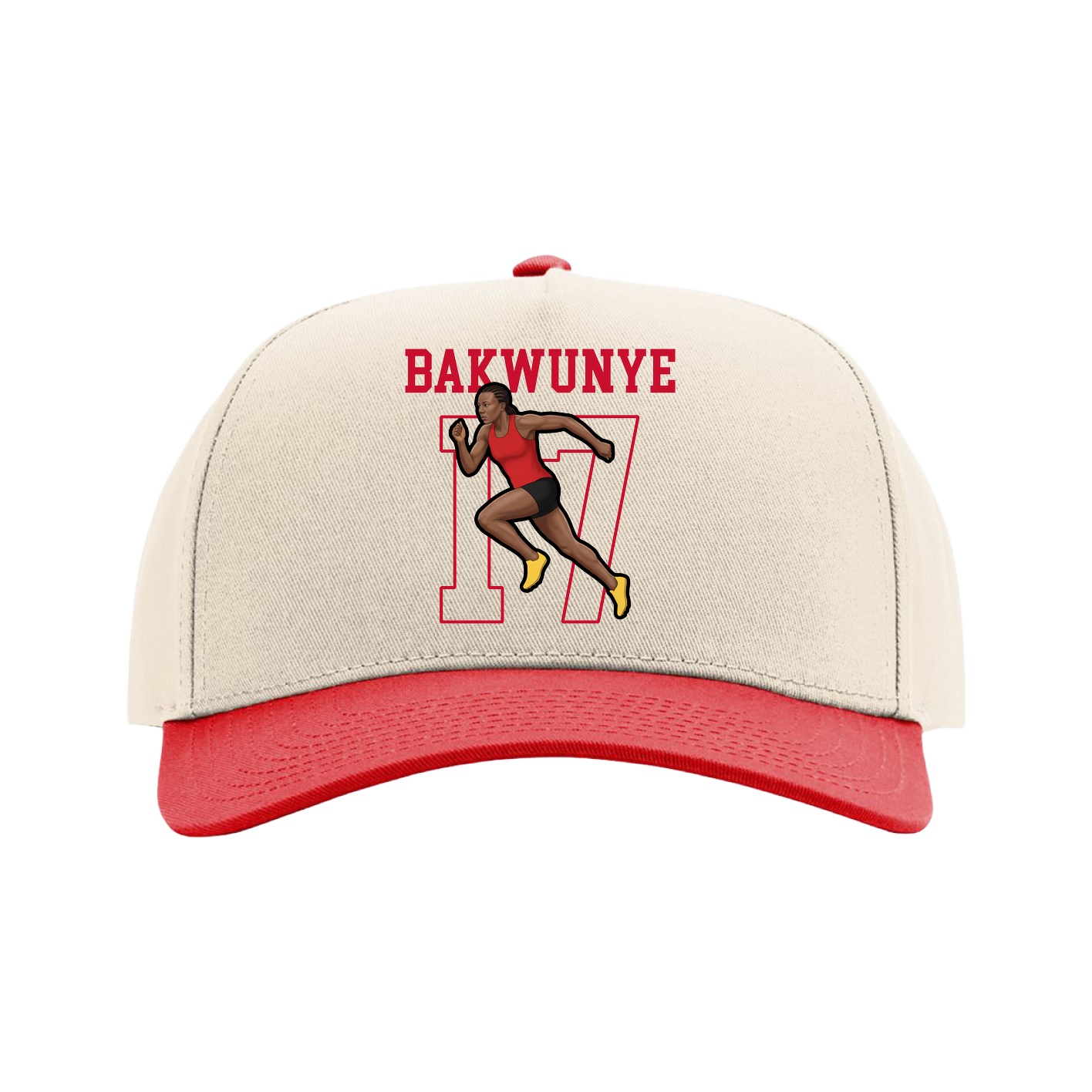 Full Fabric Five-Panel Champ Cap — Shirsey in Cream/Red