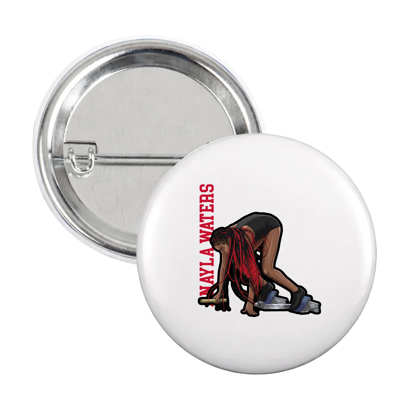 Game Day Button — Name Vertical in White