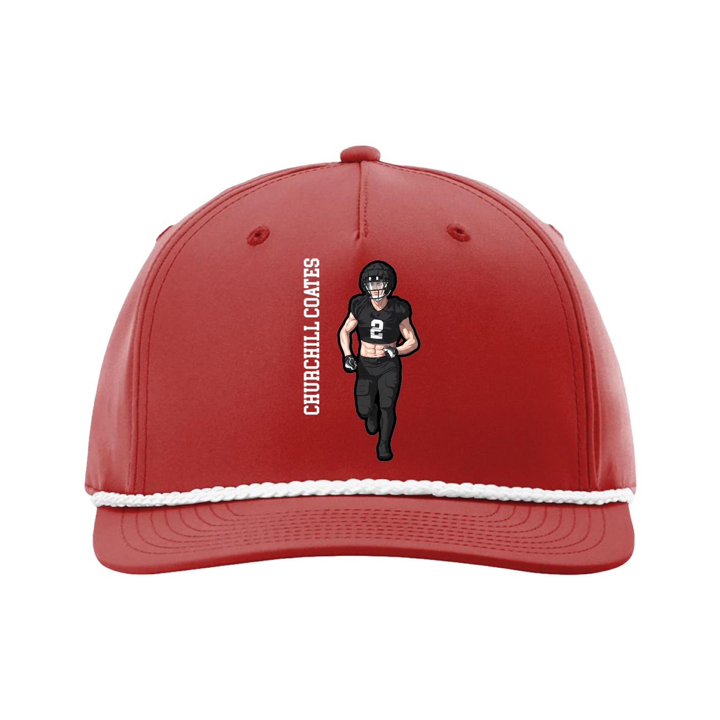 Five-Panel Classic Rope Cap — Name Vertical in Red
