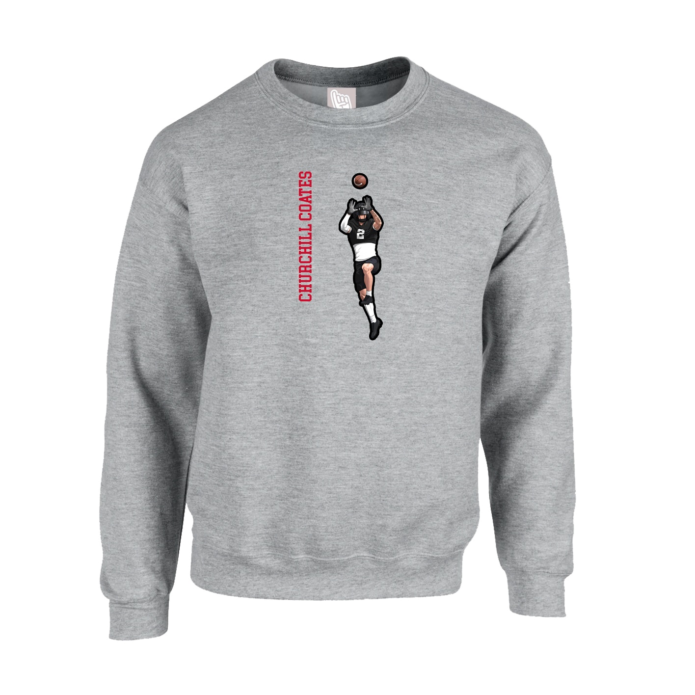 Fleece Crew — Name Vertical in Grey