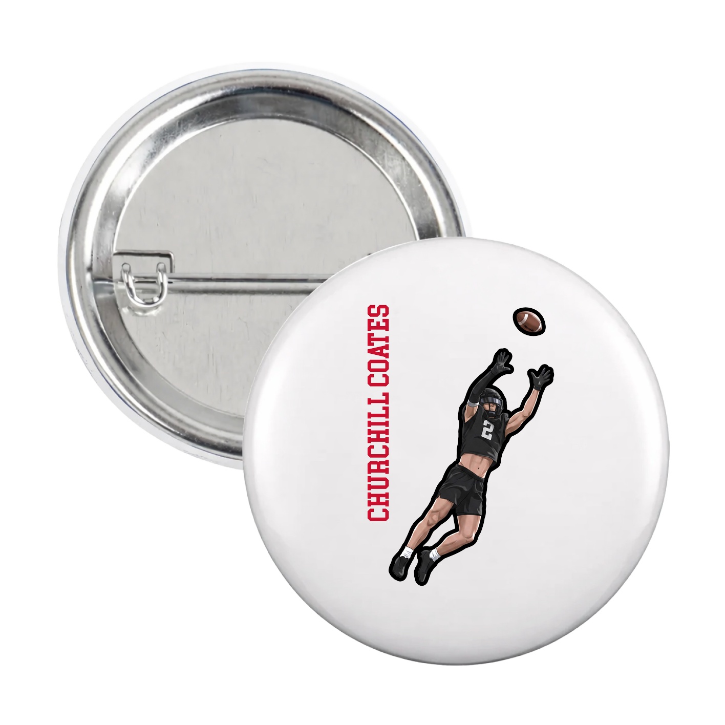 Game Day Button — Name Vertical in White