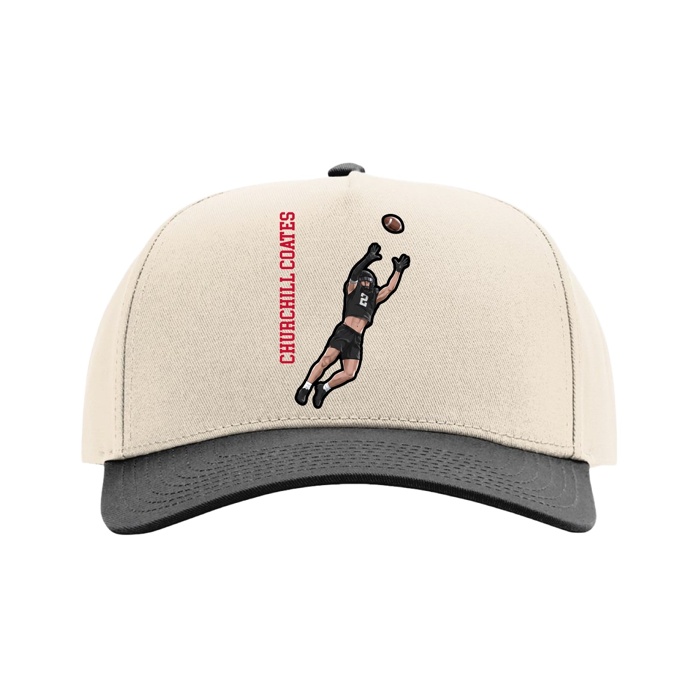 Full Fabric Five-Panel Champ Cap — Name Vertical in Cream/Black