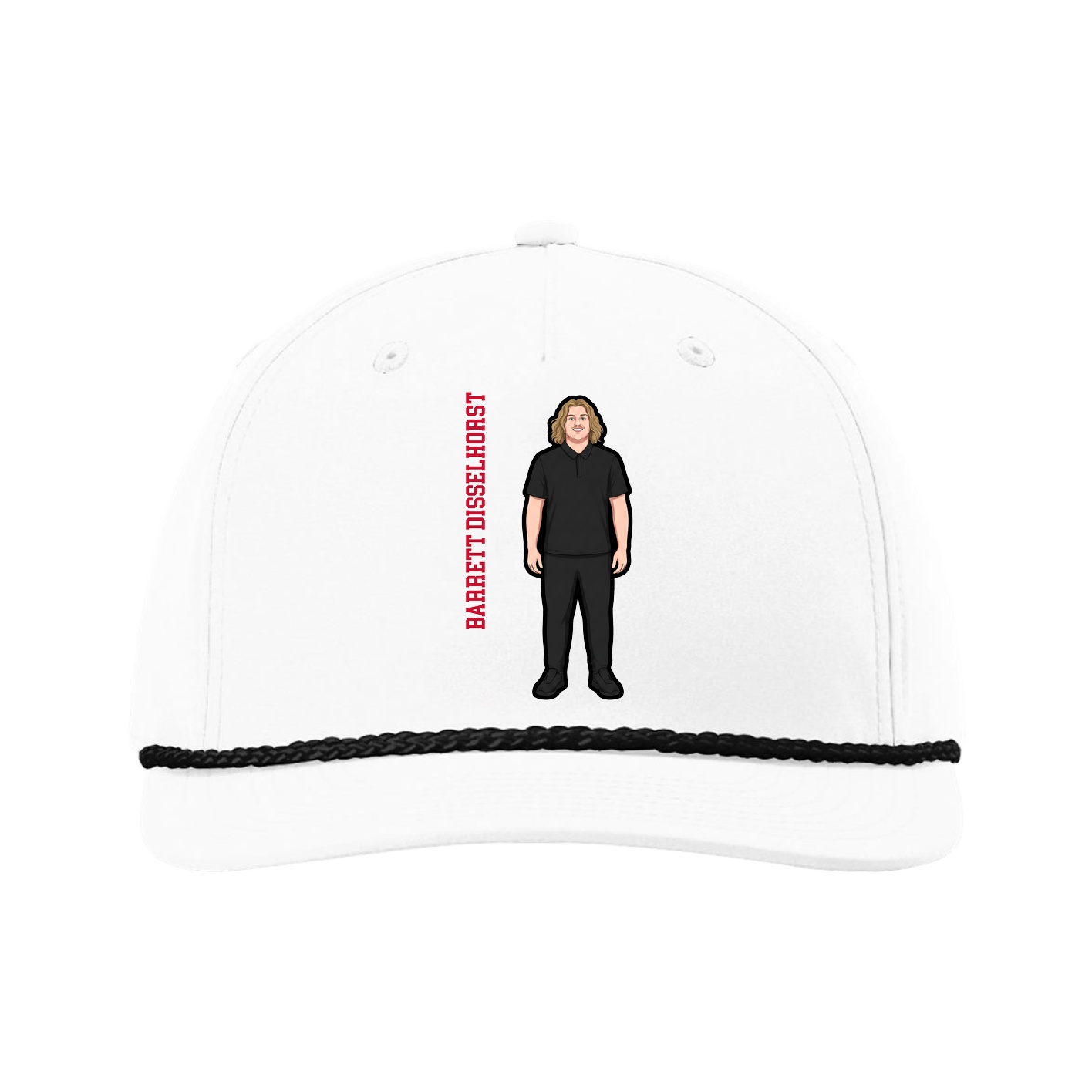 Five-Panel Classic Rope Cap — Name Vertical in White