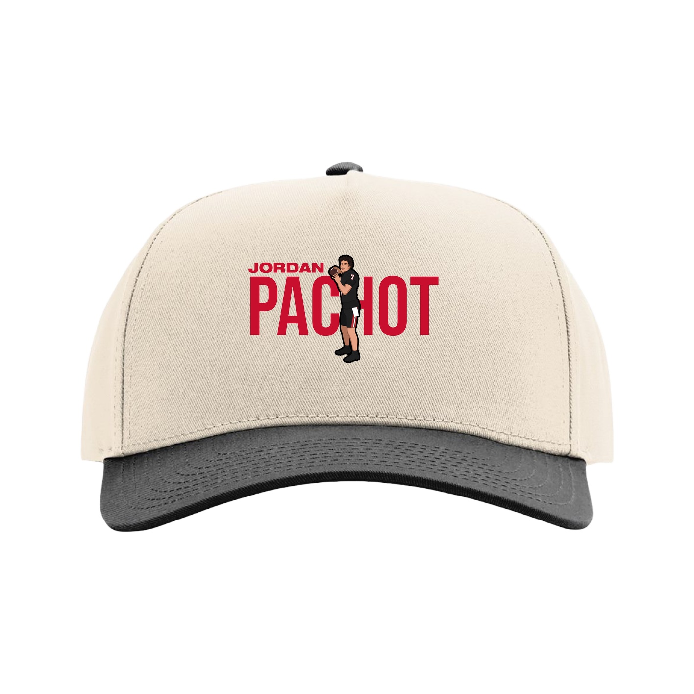 Full Fabric Five-Panel Champ Cap — Player Name in Cream/Black