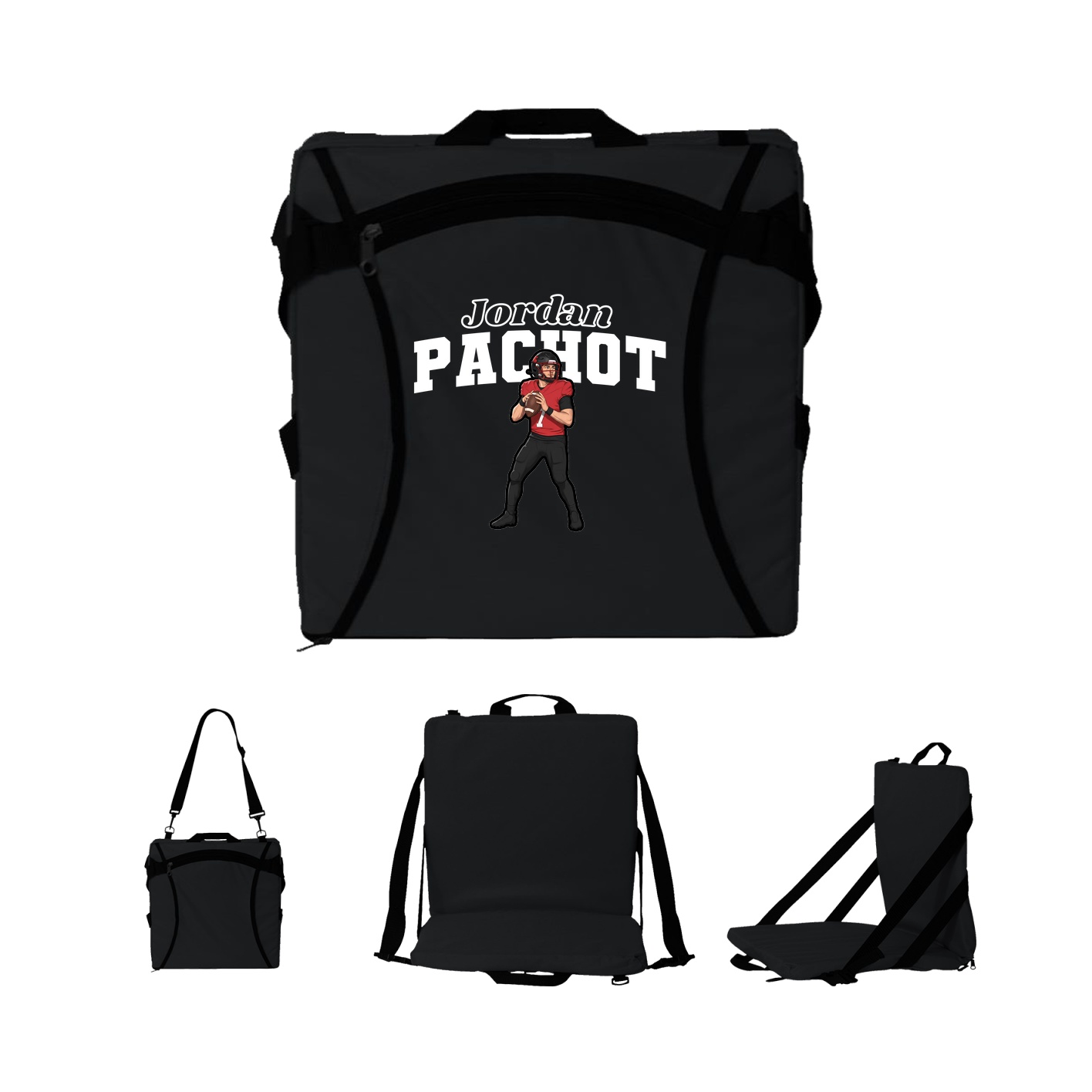 Folding Stadium Seat — Name Arch in Black