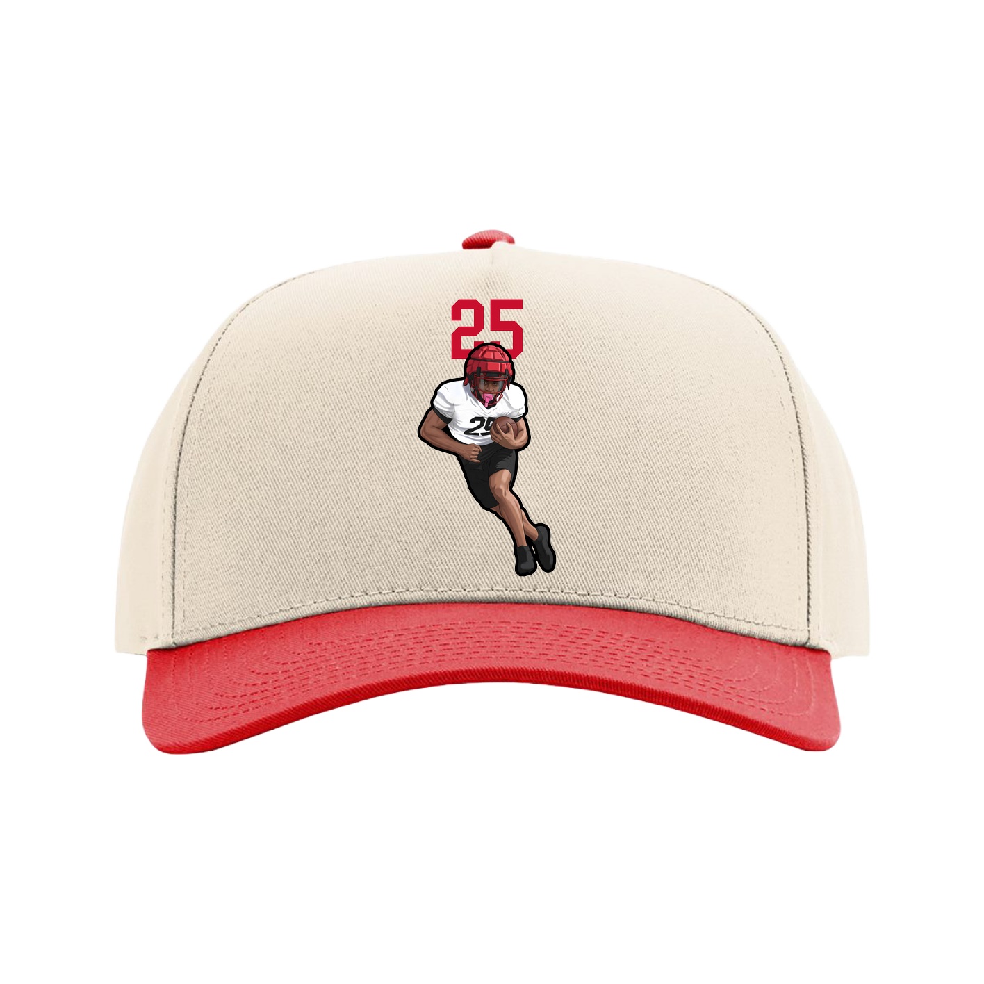 Full Fabric Five-Panel Champ Cap — Number Top in Cream/Red
