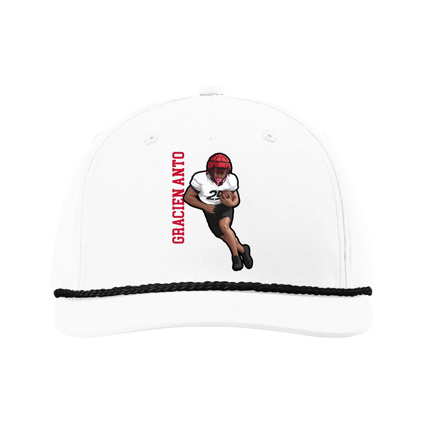 Five-Panel Classic Rope Cap — Name Vertical in White