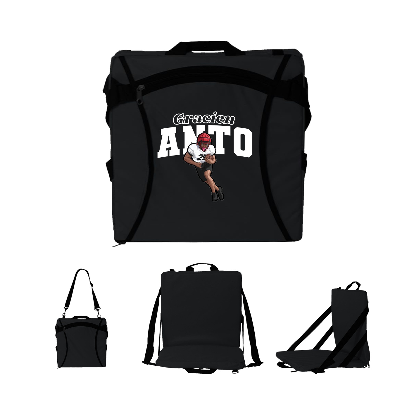 Folding Stadium Seat — Name Arch in Black
