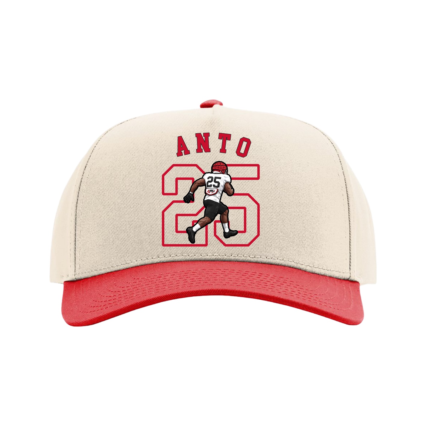 Full Fabric Five-Panel Champ Cap — Shirsey Arch in Cream/Red
