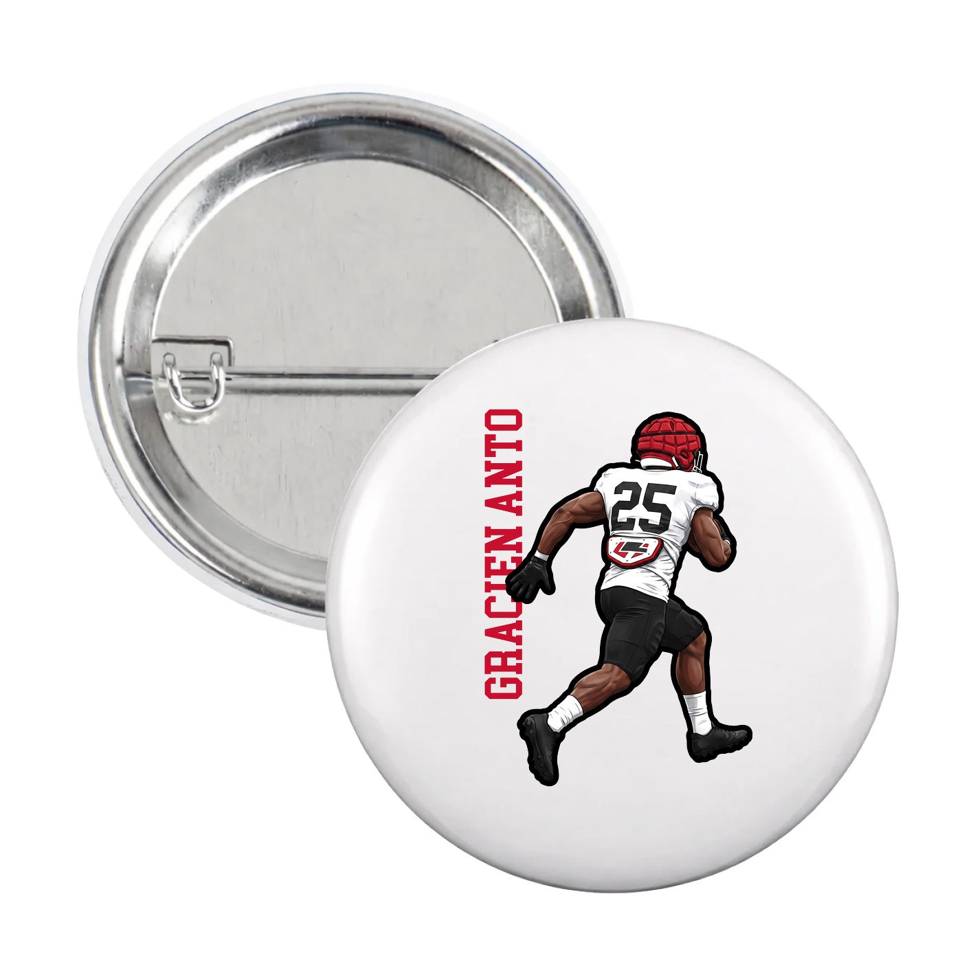 Game Day Button — Name Vertical in White