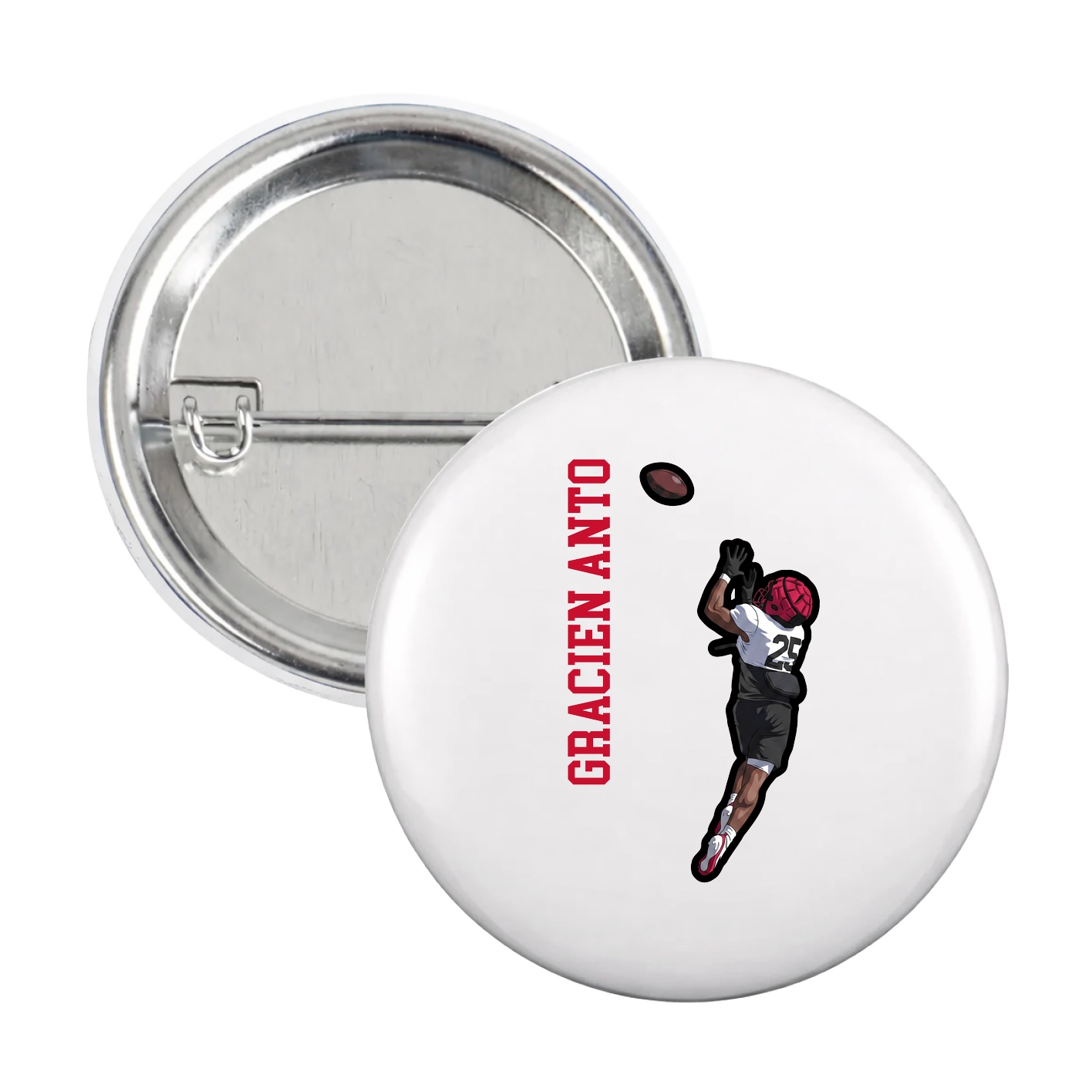 Game Day Button — Name Vertical in White
