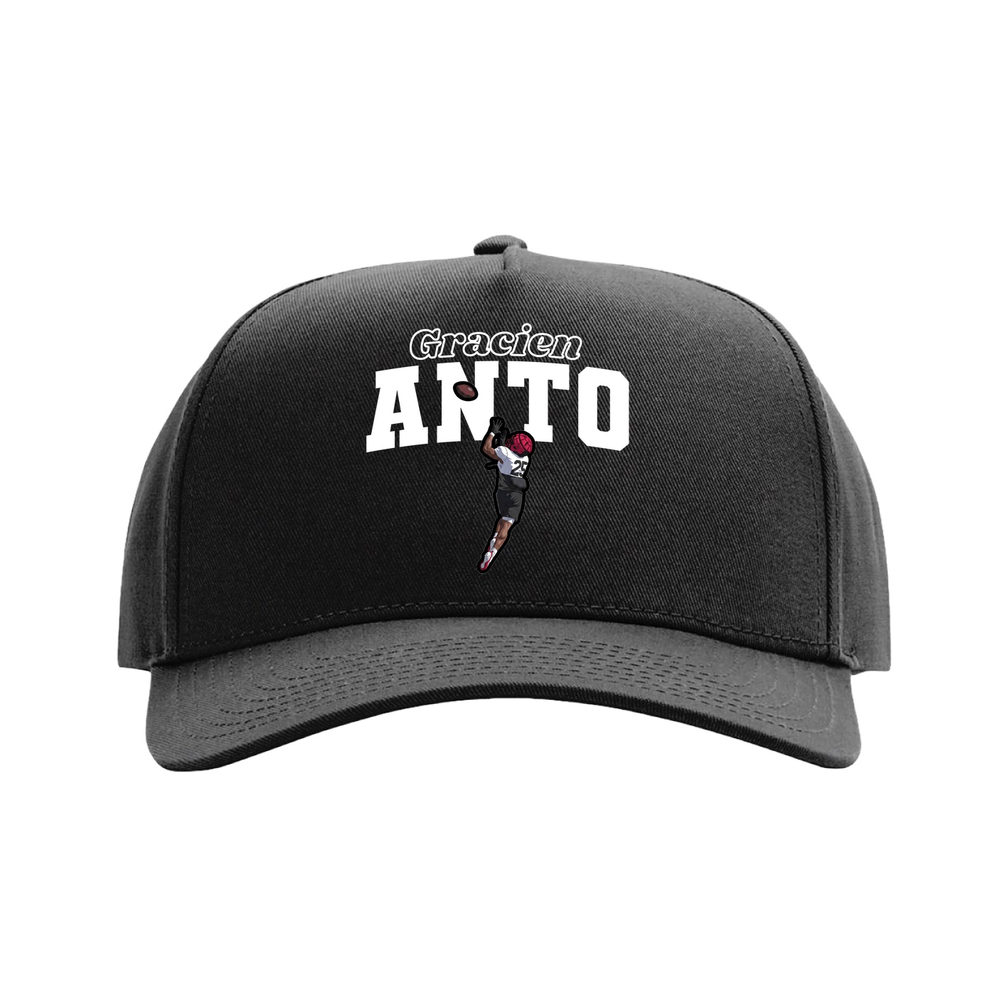 Full Fabric Five-Panel Champ Cap — Name Arch in Black