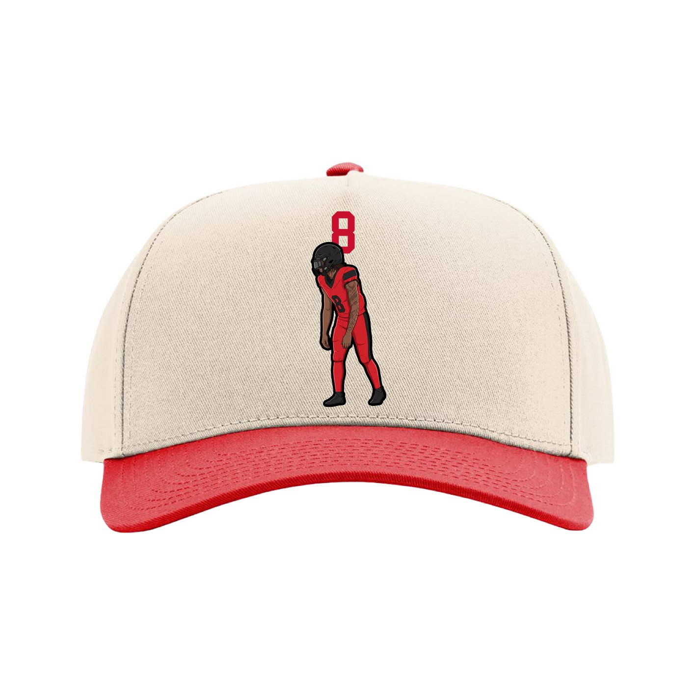 Full Fabric Five-Panel Champ Cap — Number Top in Cream/Red