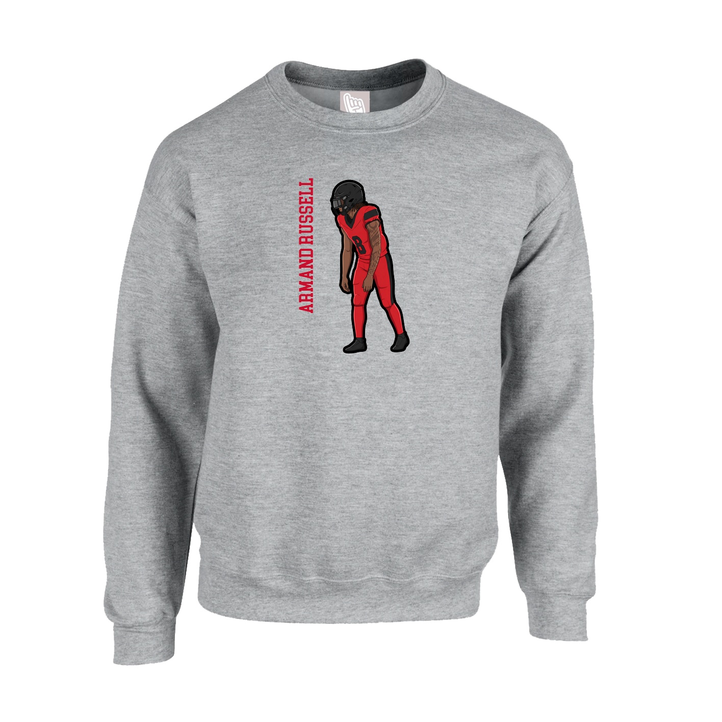 Fleece Crew — Name Vertical in Grey