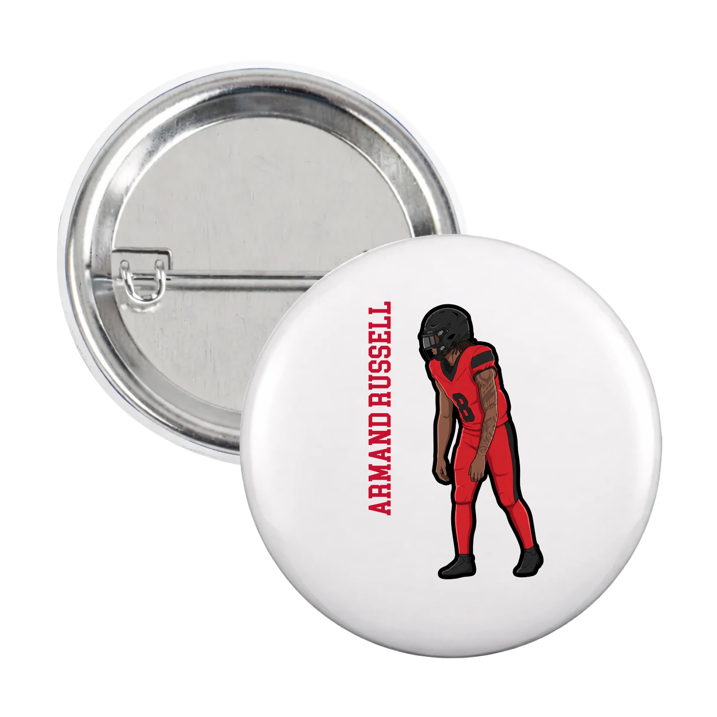 Game Day Button — Name Vertical in White