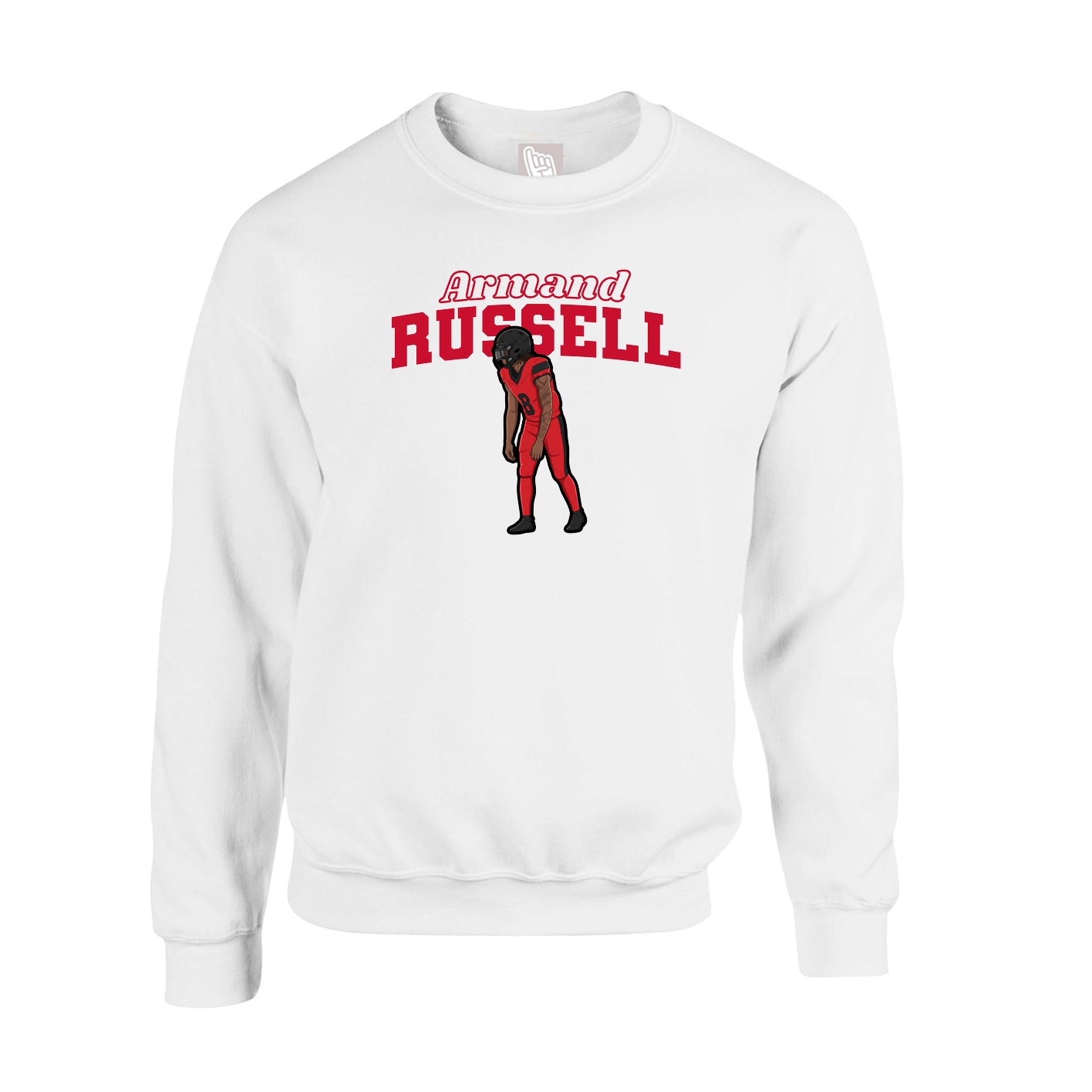 Fleece Crew — Name Arch in White