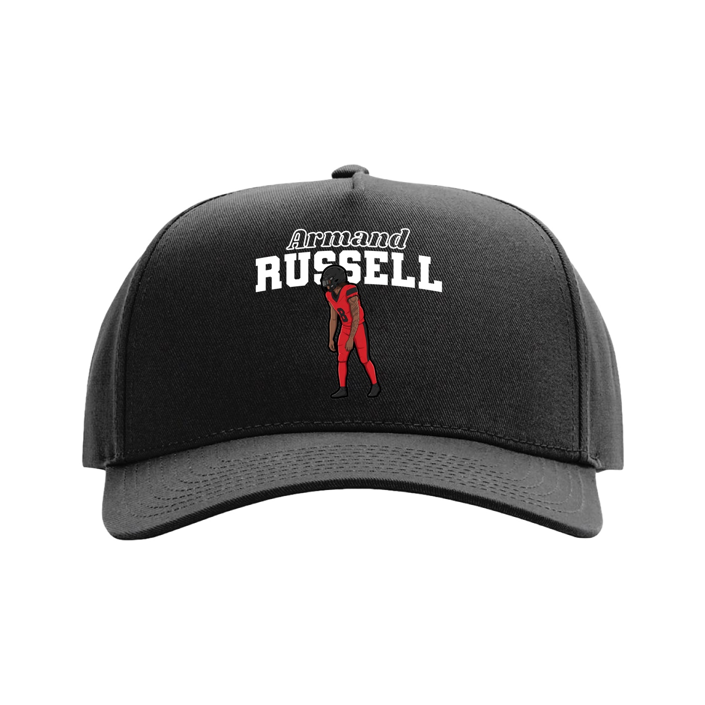 Full Fabric Five-Panel Champ Cap — Name Arch in Black