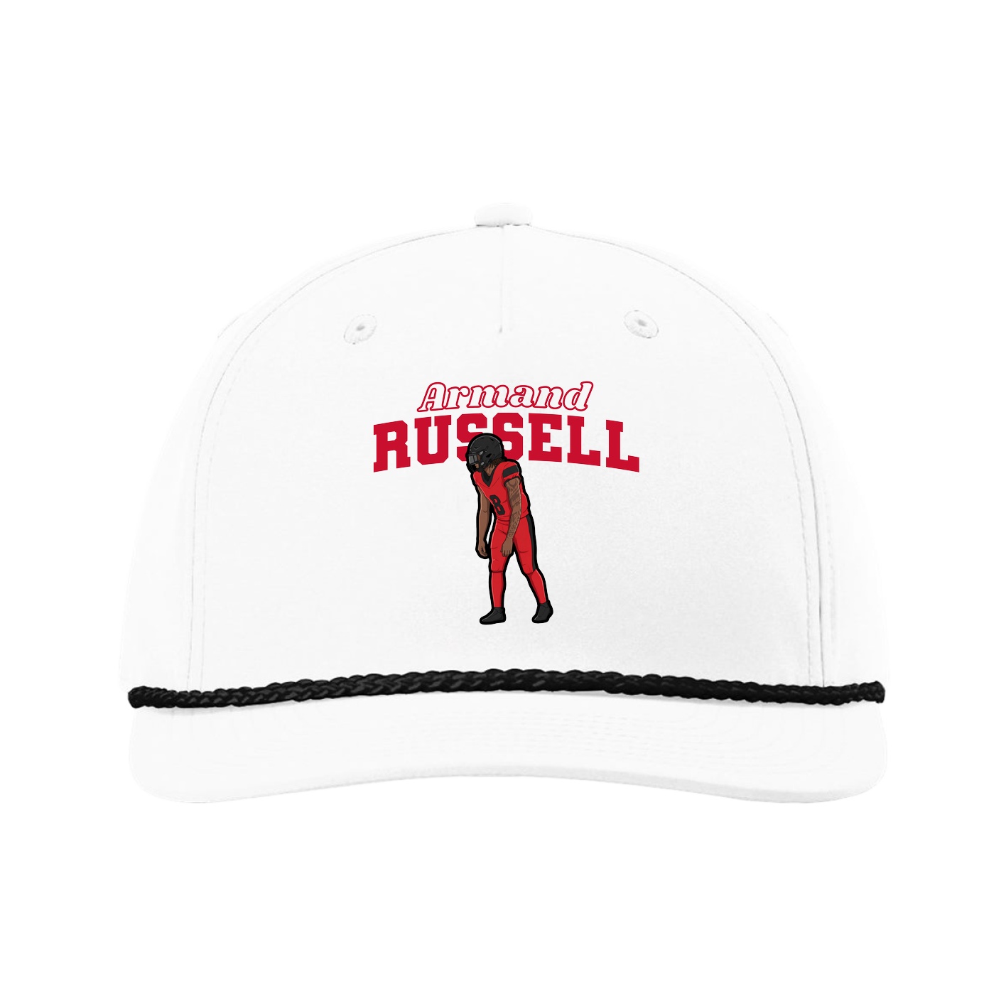 Five-Panel Classic Rope Cap — Name Arch in White