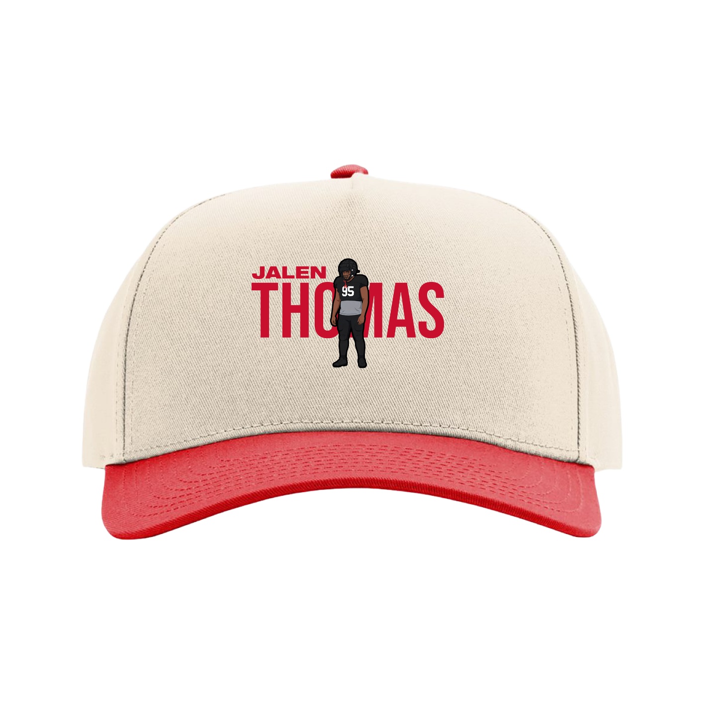Full Fabric Five-Panel Champ Cap — Player Name in Cream/Red