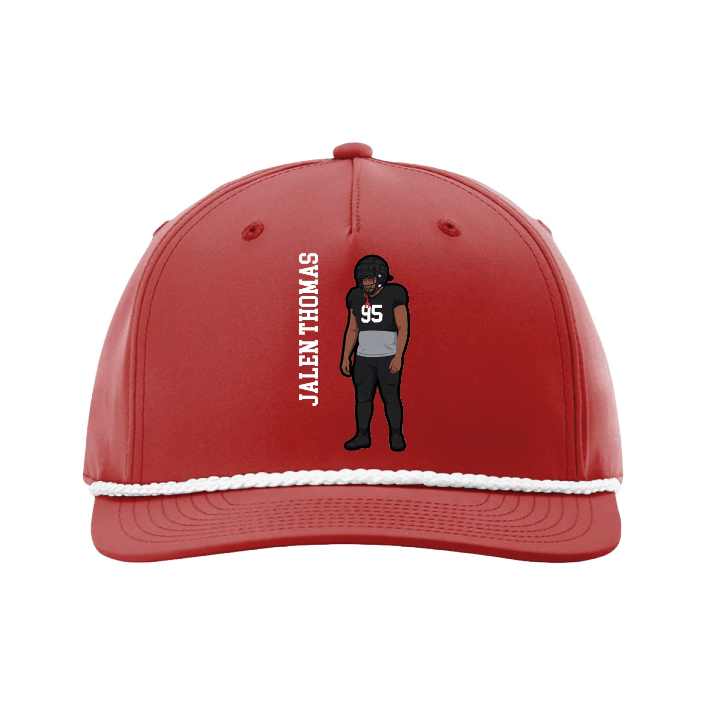 Five-Panel Classic Rope Cap — Name Vertical in Red