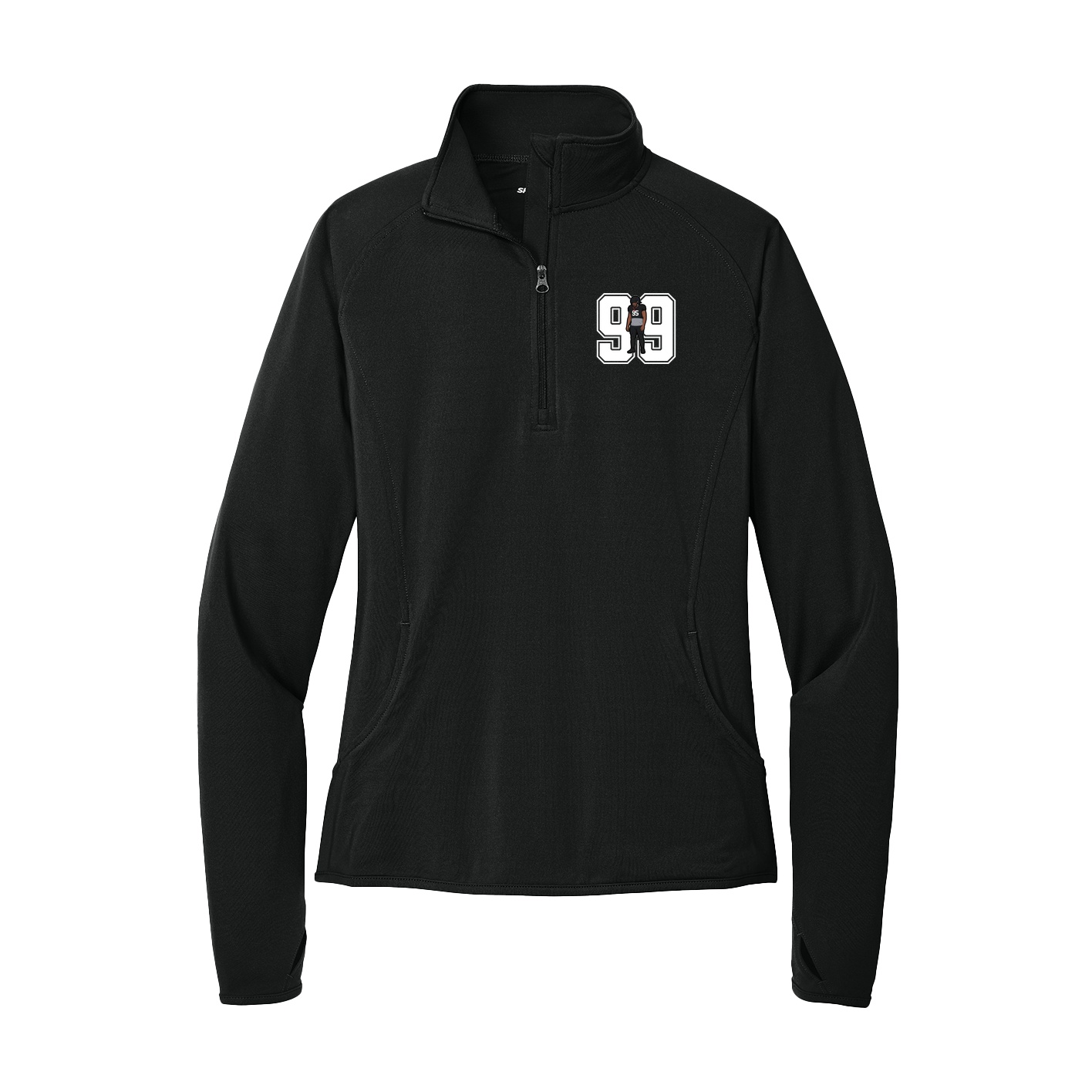 Women's Q-Zip Pullover — Number in Black