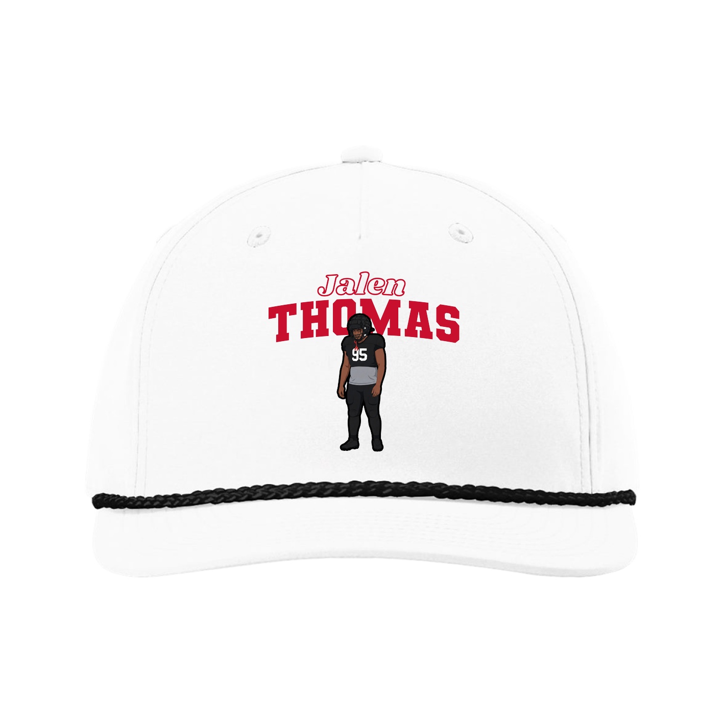 Five-Panel Classic Rope Cap — Name Arch in White
