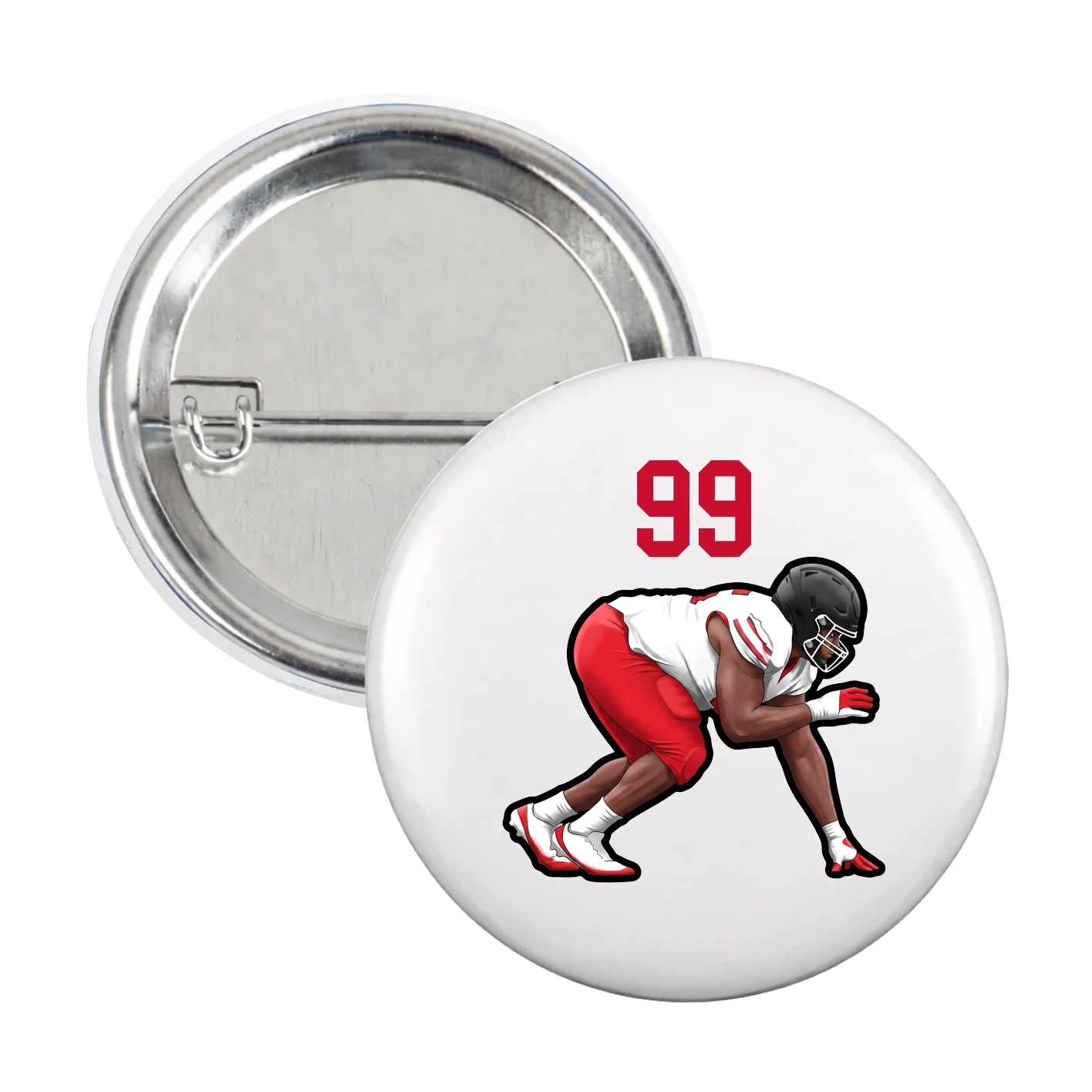 Game Day Button — Number Top in White