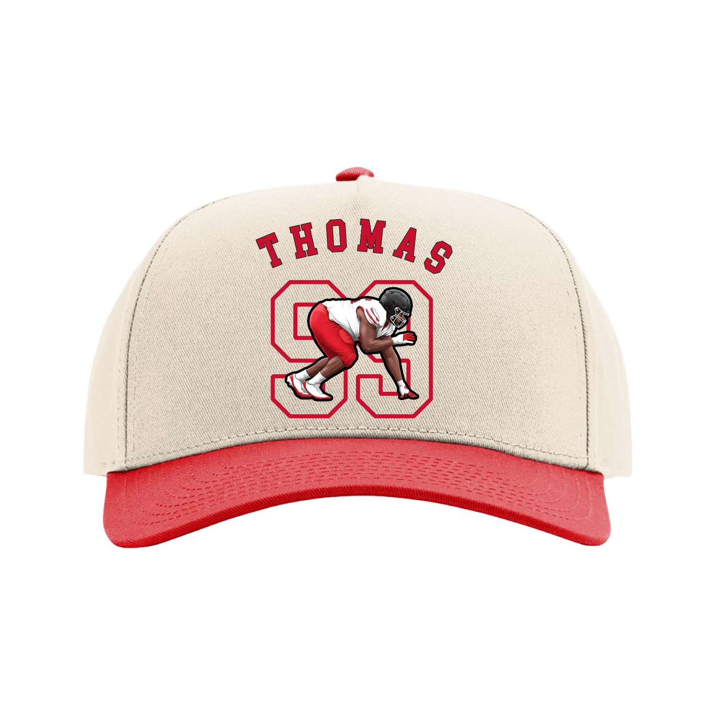 Full Fabric Five-Panel Champ Cap — Shirsey Arch in Cream/Red