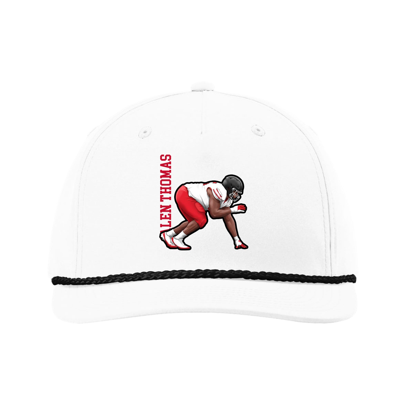 Five-Panel Classic Rope Cap — Name Vertical in White