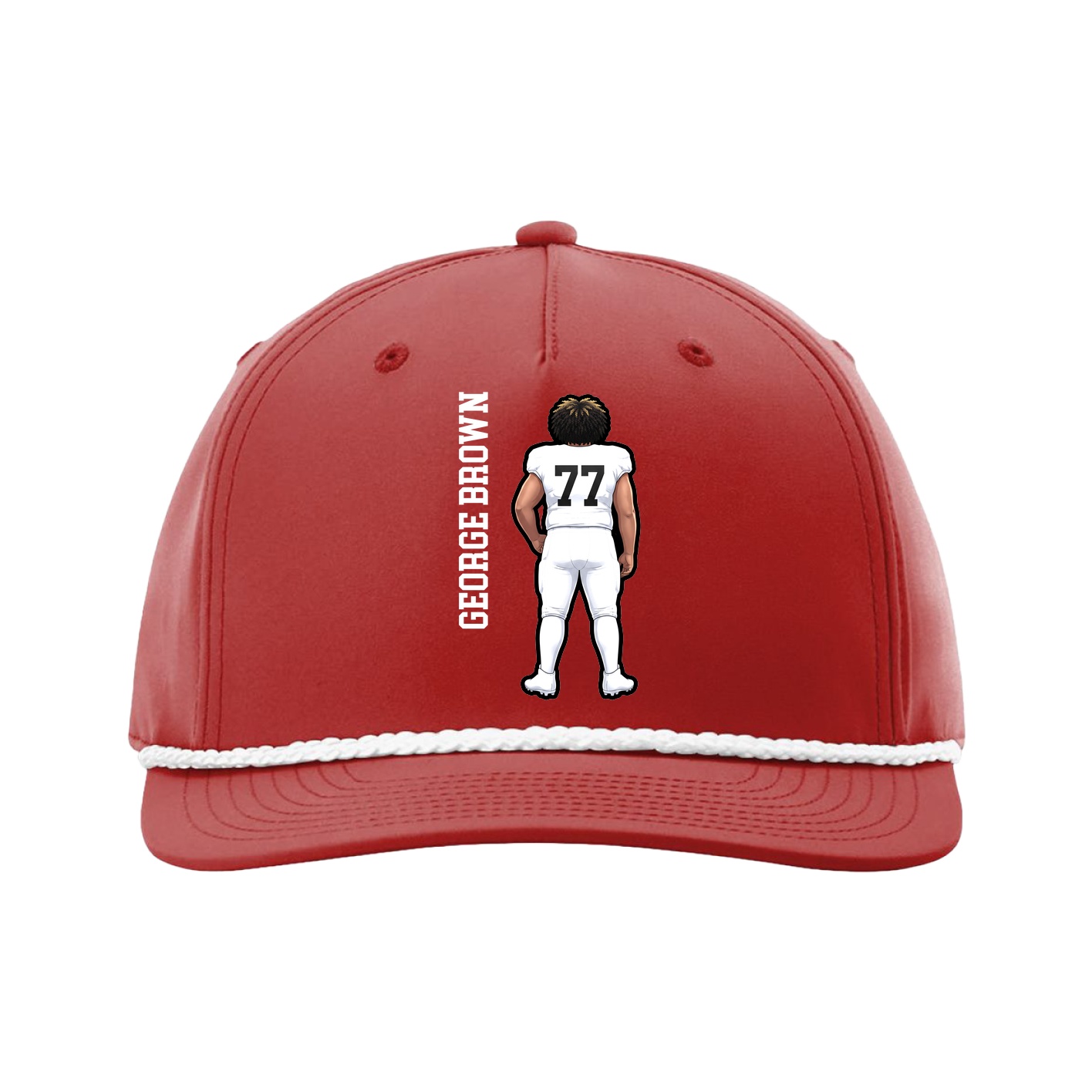 Five-Panel Classic Rope Cap — Name Vertical in Red