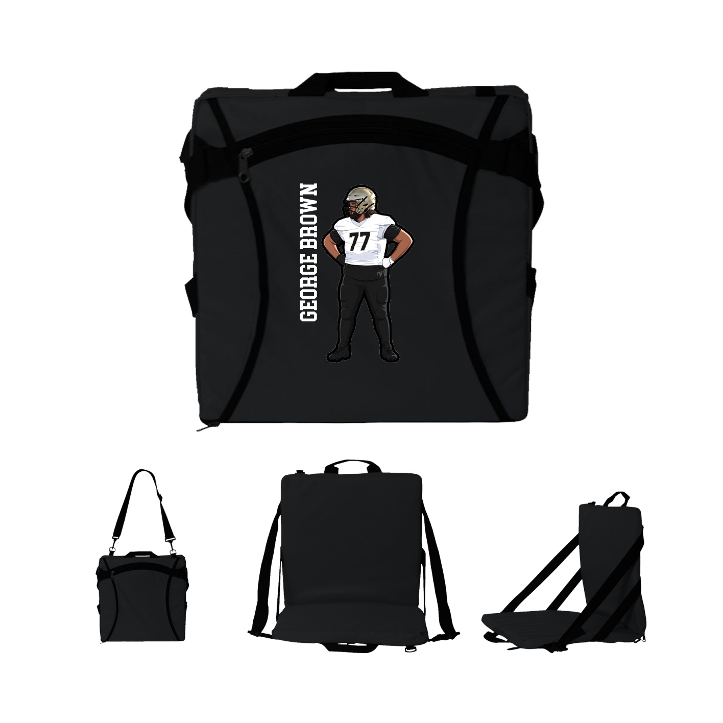 Folding Stadium Seat — Name Vertical in Black