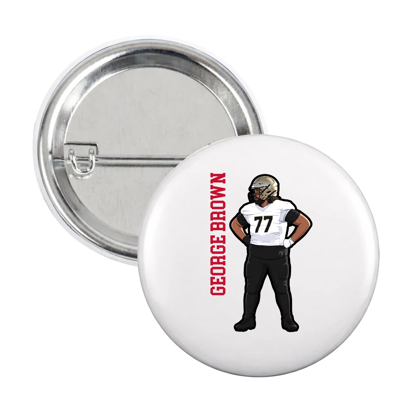 Game Day Button — Name Vertical in White
