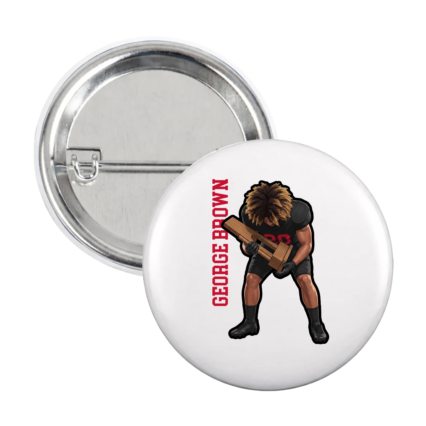 Game Day Button — Name Vertical in White