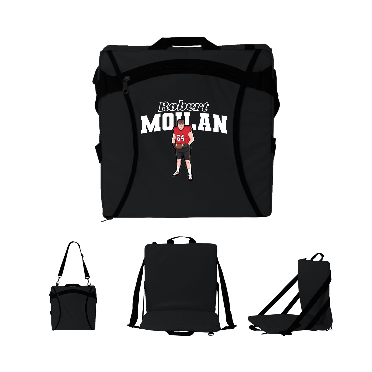 Folding Stadium Seat — Name Arch in Black