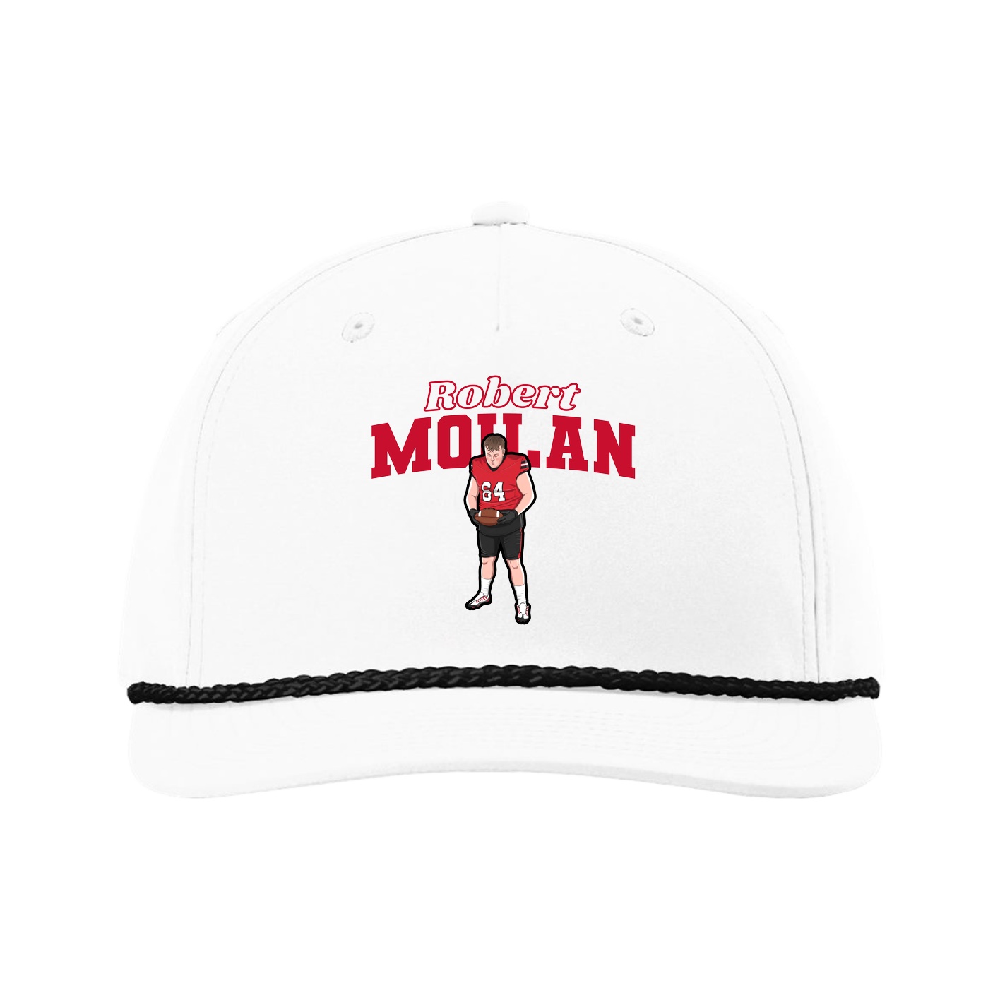 Five-Panel Classic Rope Cap — Name Arch in White