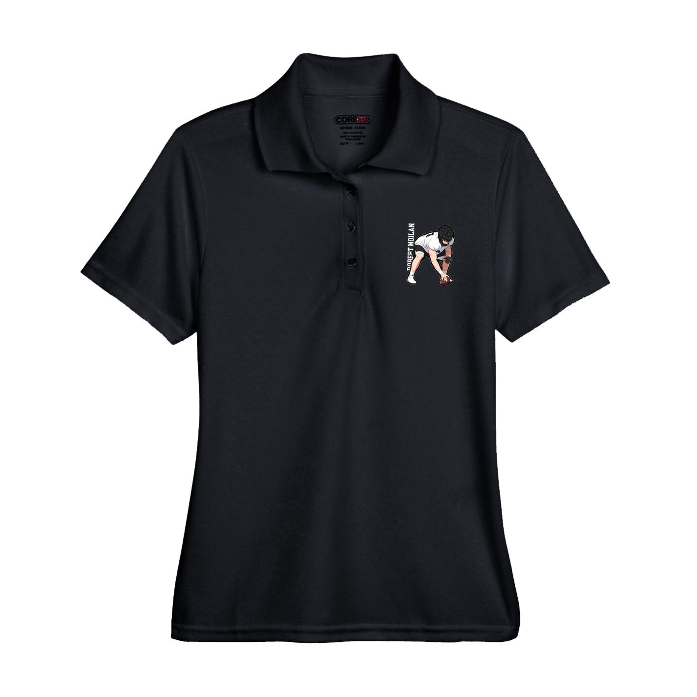 Womens Performance Polo — Name Vertical in Black
