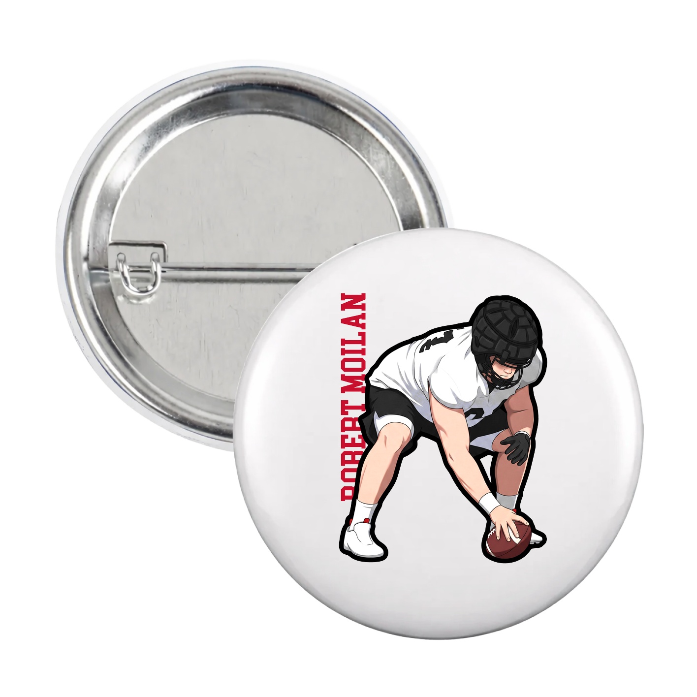 Game Day Button — Name Vertical in White