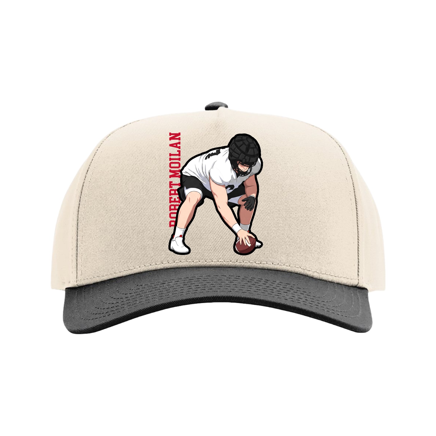 Full Fabric Five-Panel Champ Cap — Name Vertical in Cream/Black